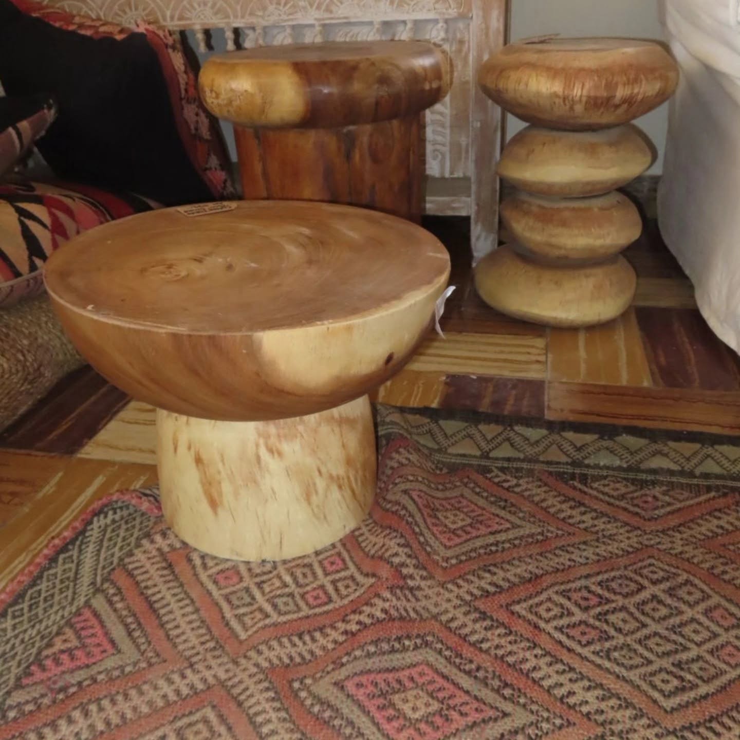 Carved teak stools