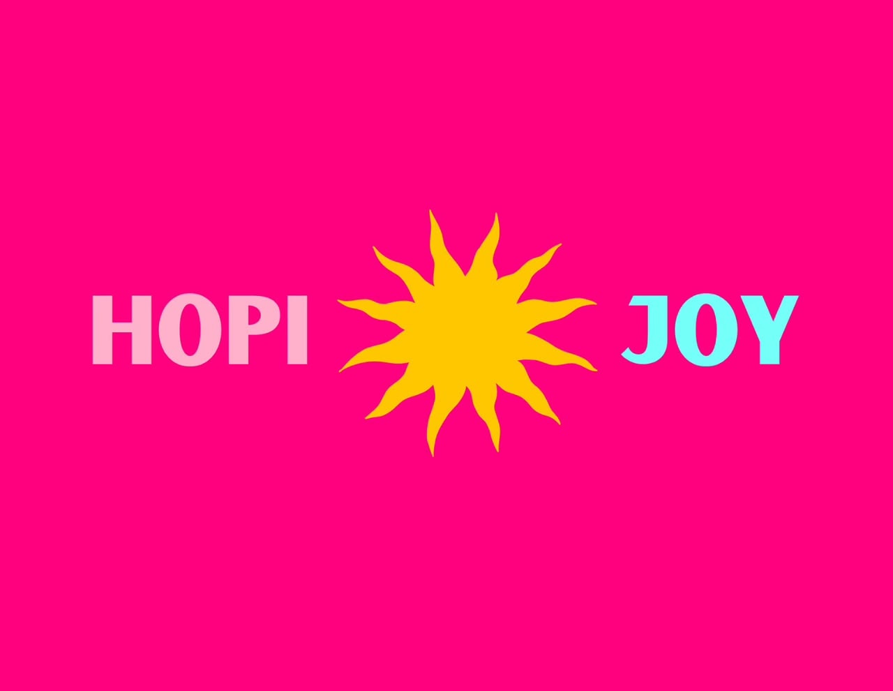 Hopi Joy logo: the words Hopi and Joy either side of a golden sun on hot pink